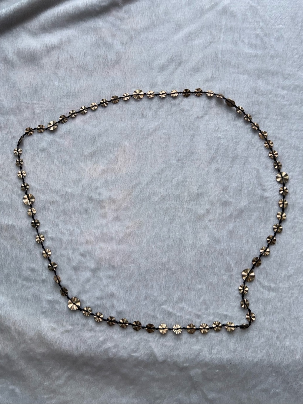 BOHO Necklace Black Cord Matte Gold Tone Textured Discs - Picture 5 of 6